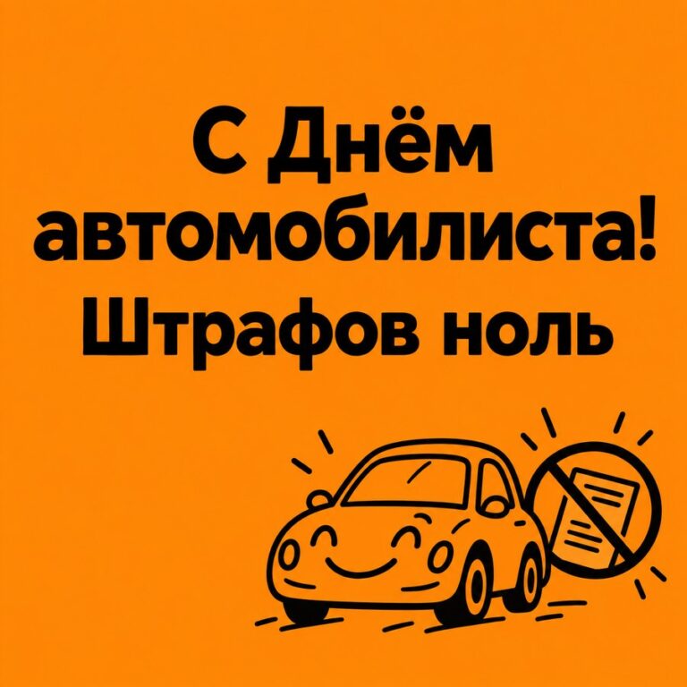 С Днём автомобилиста! Штрафов ноль - открытка с поздравлением с Днём автомобилиста