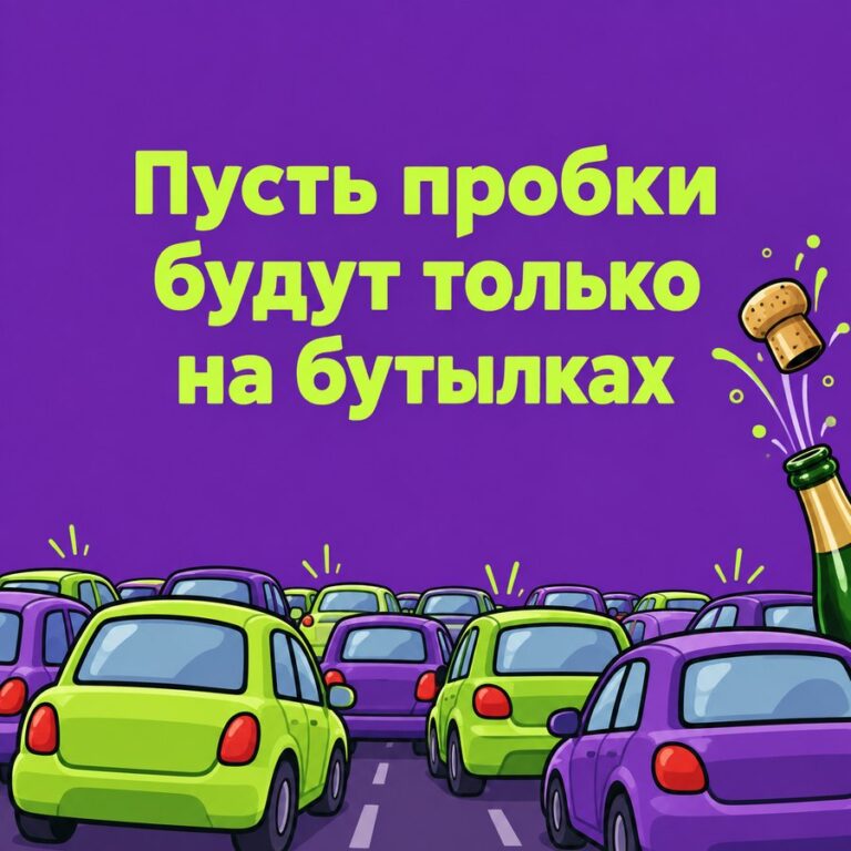 Пусть пробки будут только на бутылках - открытка с поздравлением с Днём автомобилиста