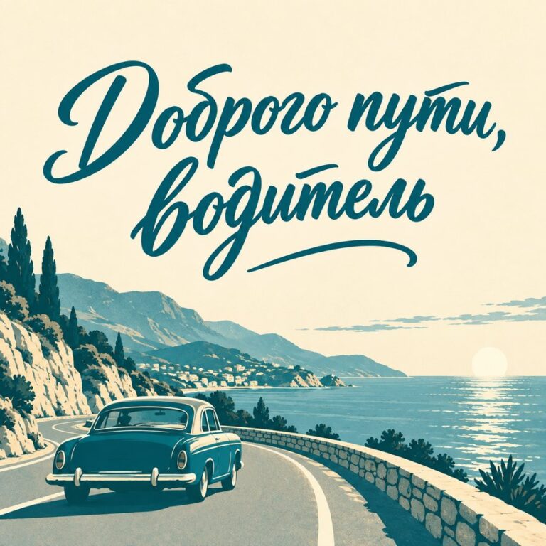 Доброго пути, водитель - открытка с поздравлением с Днём автомобилиста