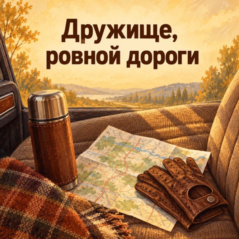 Дружище, ровной дороги - открытка с поздравлением с Днём автомобилиста
