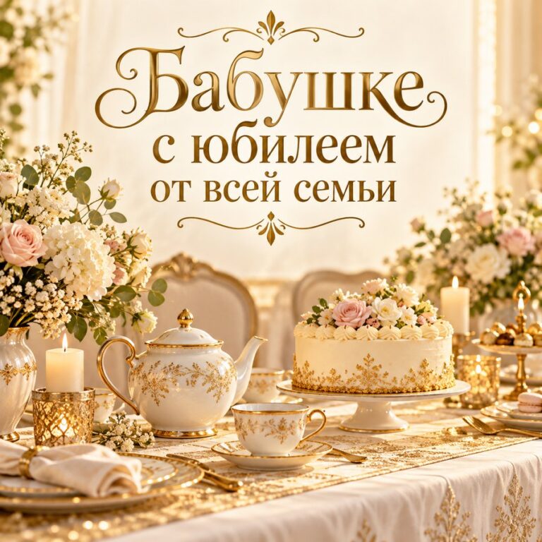 Бабушке с юбилеем от всей семьи - открытка с поздравлением бабушке