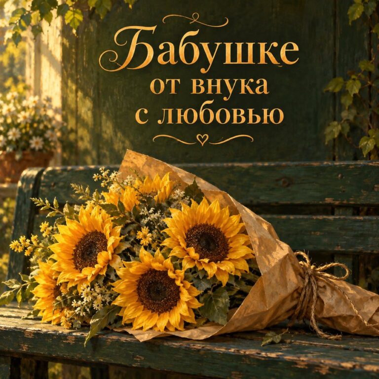 Бабушке от внука с любовью - открытка с поздравлением бабушке
