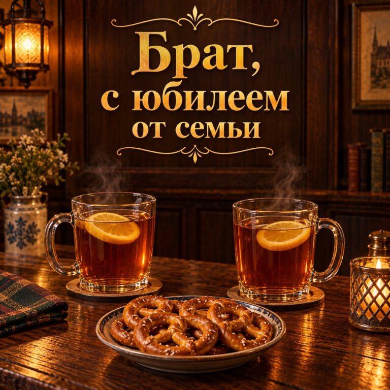 Брат, с юбилеем от семьи - открытка с поздравлением брату