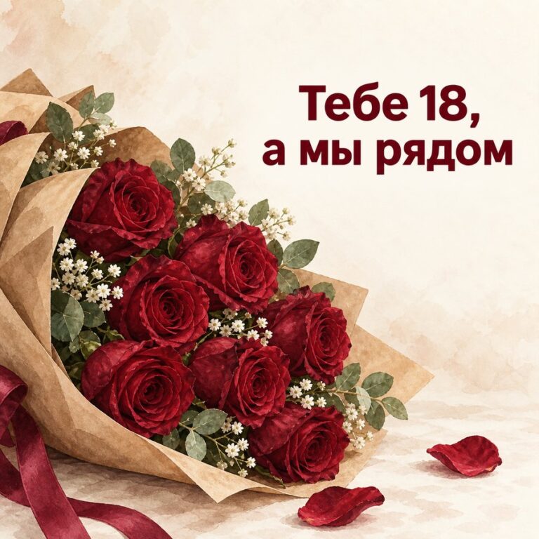 Тебе 18, а мы рядом - открытка с поздравлением девушке