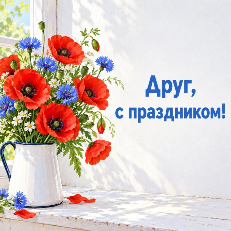 Друг, с праздником! - открытка с поздравлением другу