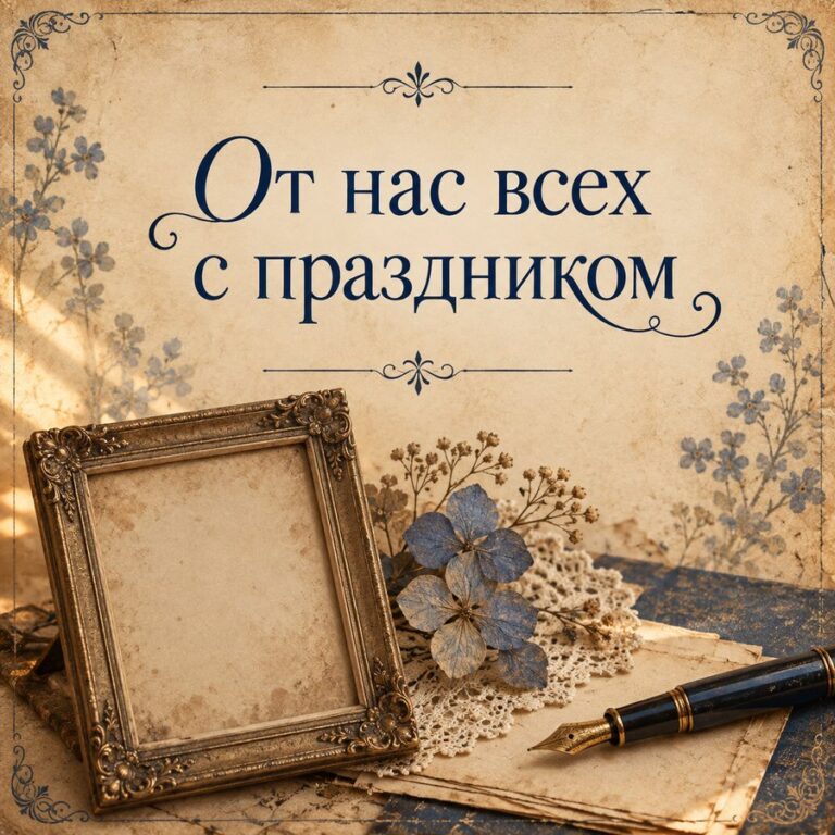 От нас всех с праздником - открытка с поздравлением коллеге
