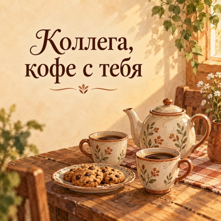 Коллега, кофе с тебя - открытка с поздравлением коллеге