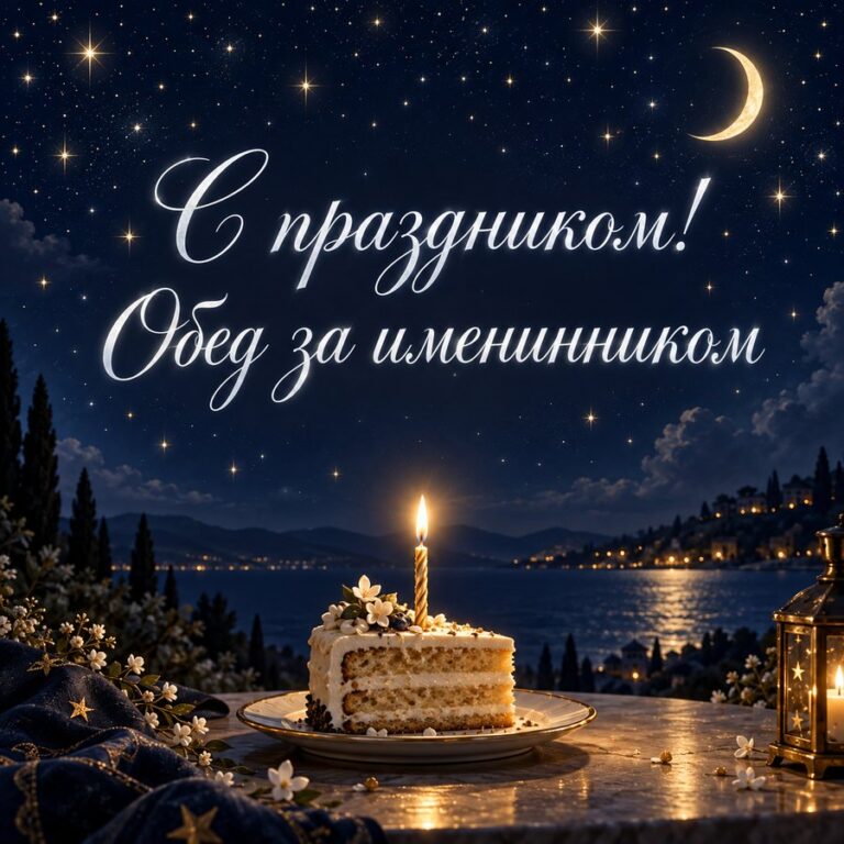 С праздником! Обед за именинником - открытка с поздравлением коллеге