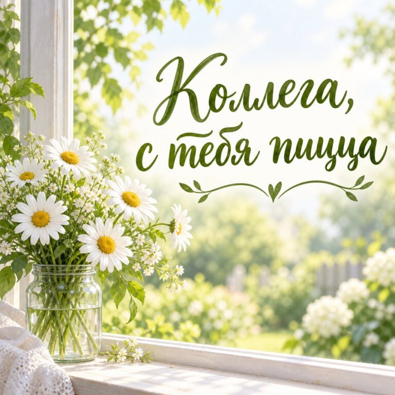 Коллега, с тебя пицца - открытка с поздравлением коллеге