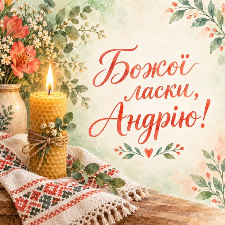 Божої ласки, Андрію! - листівка з привітанням з Днем ангела Андрія