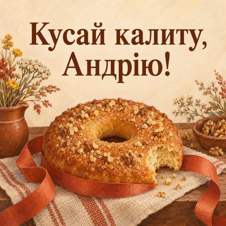 Кусай калиту, Андрію! - листівка з привітанням з Днем ангела Андрія
