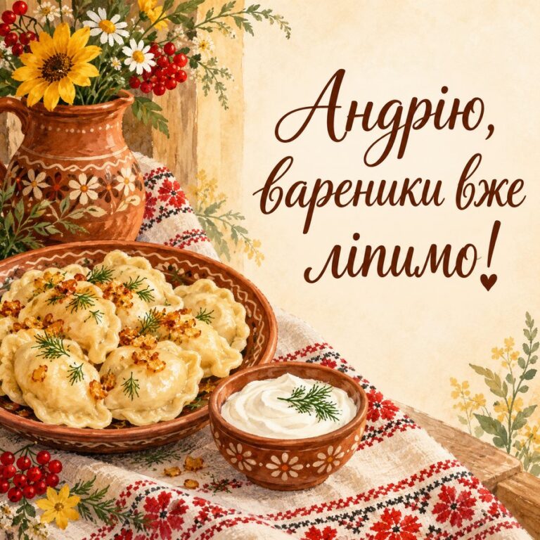 Андрію, вареники вже ліпимо! - листівка з привітанням з Днем ангела Андрія