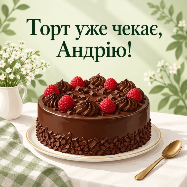 Торт уже чекає, Андрію! - листівка з привітанням з Днем ангела Андрія