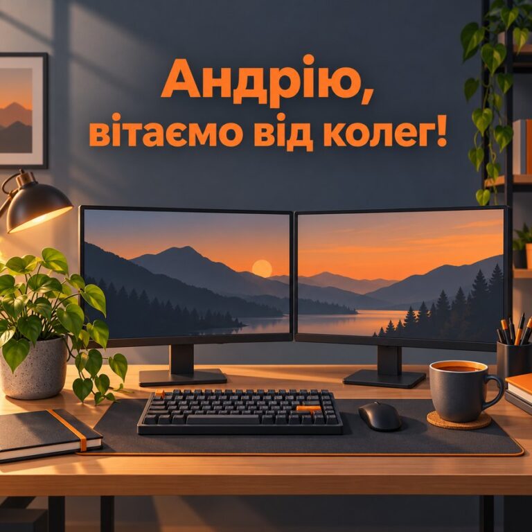 Андрію, вітаємо від колег! - листівка з привітанням з днем народження Андрію