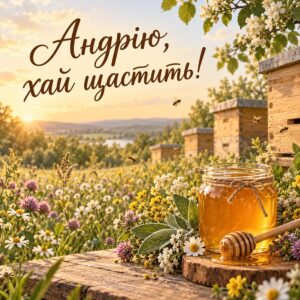 Андрію, хай щастить! - листівка з привітанням з днем народження Андрію