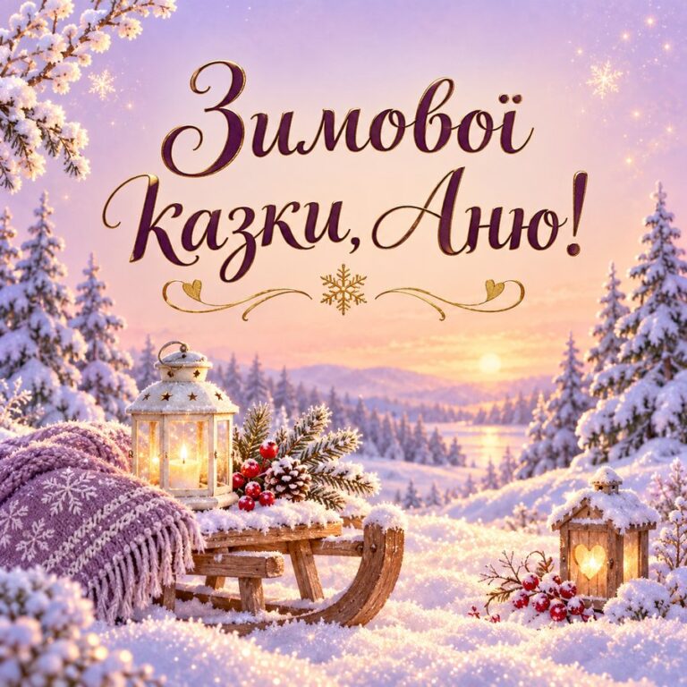 Зимової казки, Аню! - листівка з привітанням з Днем ангела Анни