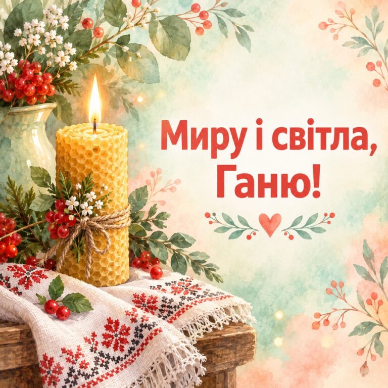 Миру і світла, Ганю! - листівка з привітанням з Днем ангела Анни