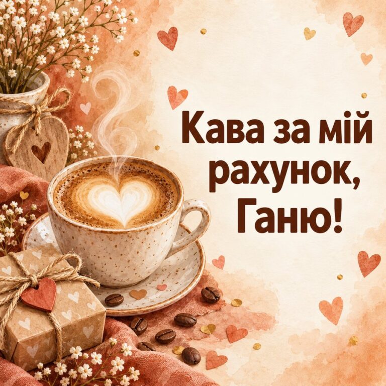 Кава за мій рахунок, Ганю! - листівка з привітанням з Днем ангела Анни