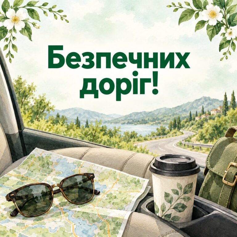 Безпечних доріг! - листівка з привітанням з Днем автомобіліста