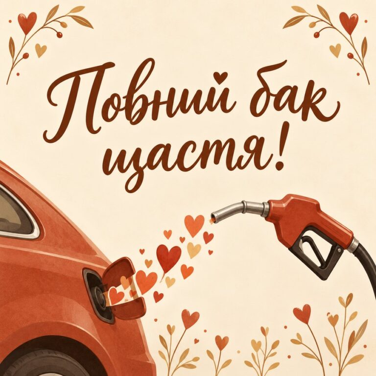 Повний бак щастя! - листівка з привітанням з Днем автомобіліста