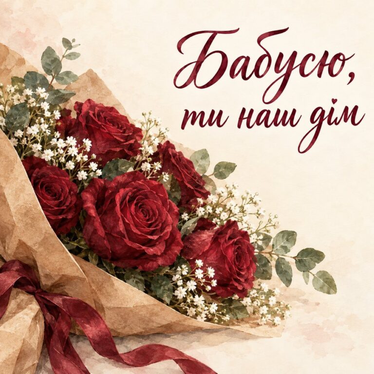Бабусю, ти наш дім - листівка з привітанням з Днем народження бабусі