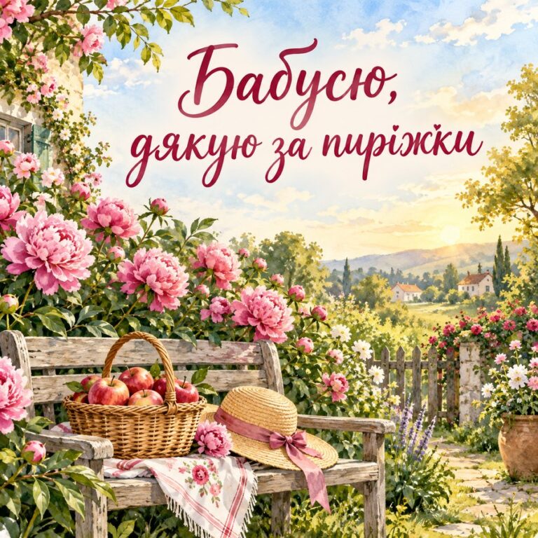 Бабусю, дякую за пиріжки - листівка з привітанням з Днем народження бабусі