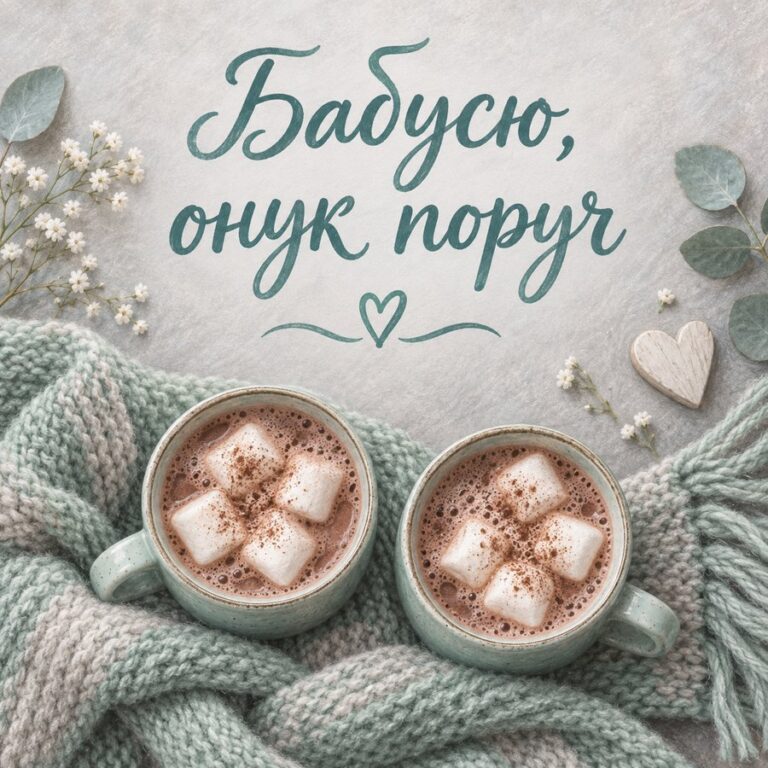 Бабусю, онук поруч - листівка з привітанням з Днем народження бабусі