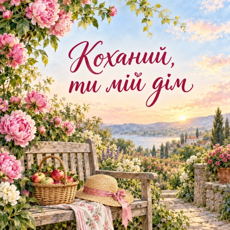 Коханий, ти мій дім - листівка з привітанням з Днем народження чоловікові