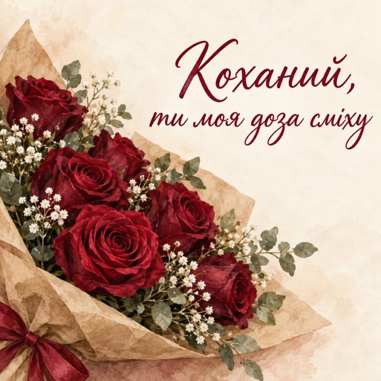 Коханий, ти моя доза сміху - листівка з привітанням з Днем народження чоловікові