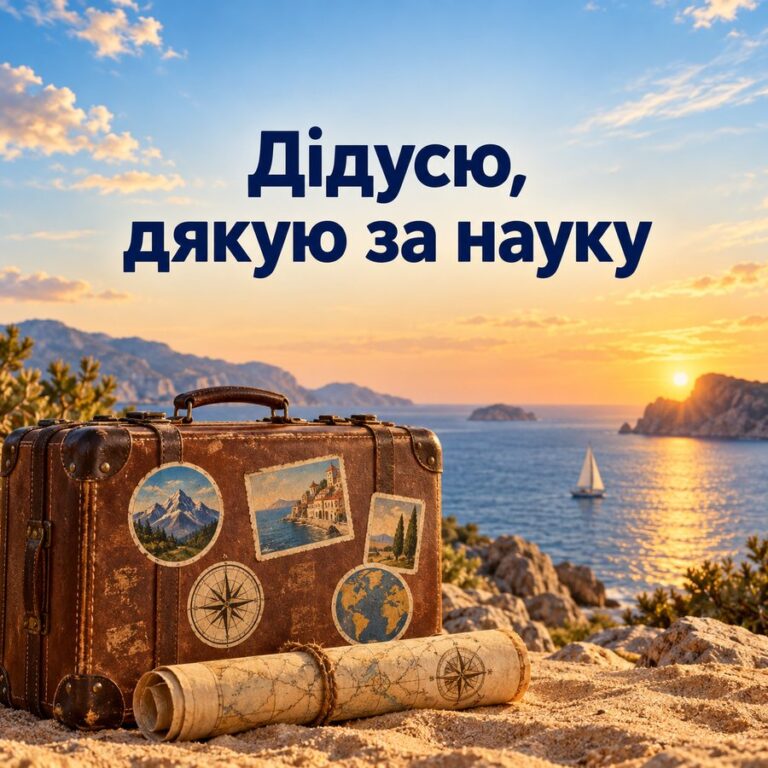 Дідусю, дякую за науку - листівка з привітанням з Днем народження дідусю