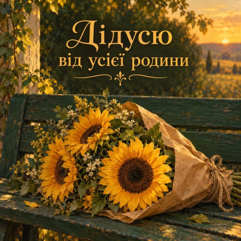 Дідусю від усієї родини - листівка з привітанням з Днем народження дідусю