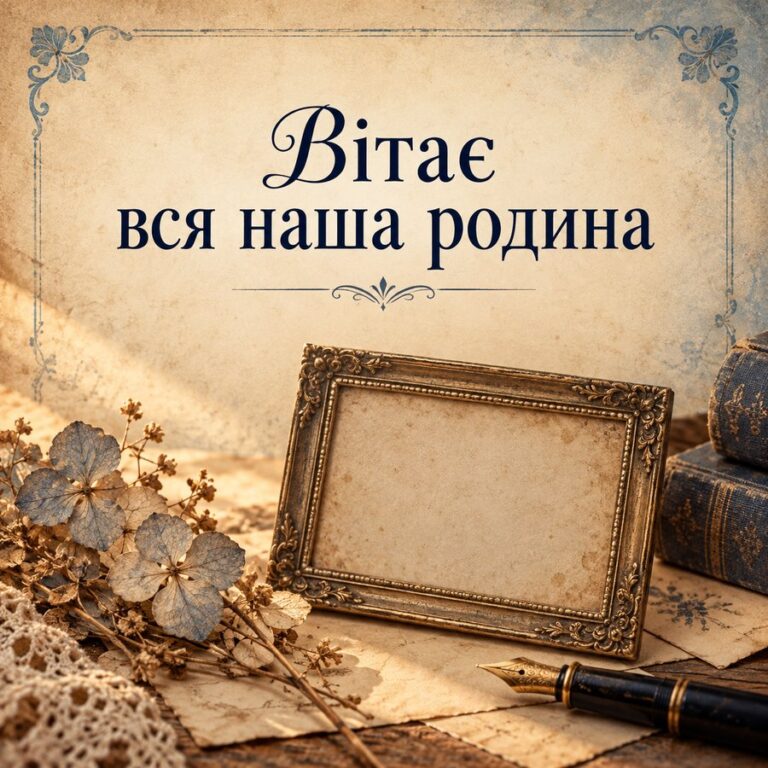 Вітає вся наша родина - листівка з привітанням з Днем народження дідусю