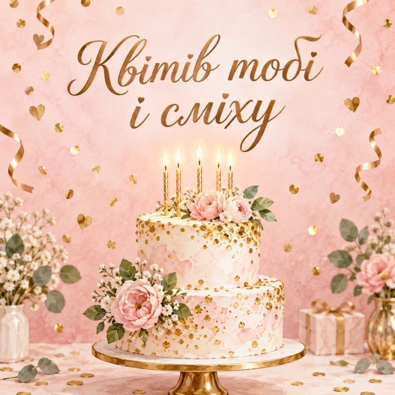 Квітів тобі і сміху - листівка з привітанням з Днем народження дівчині