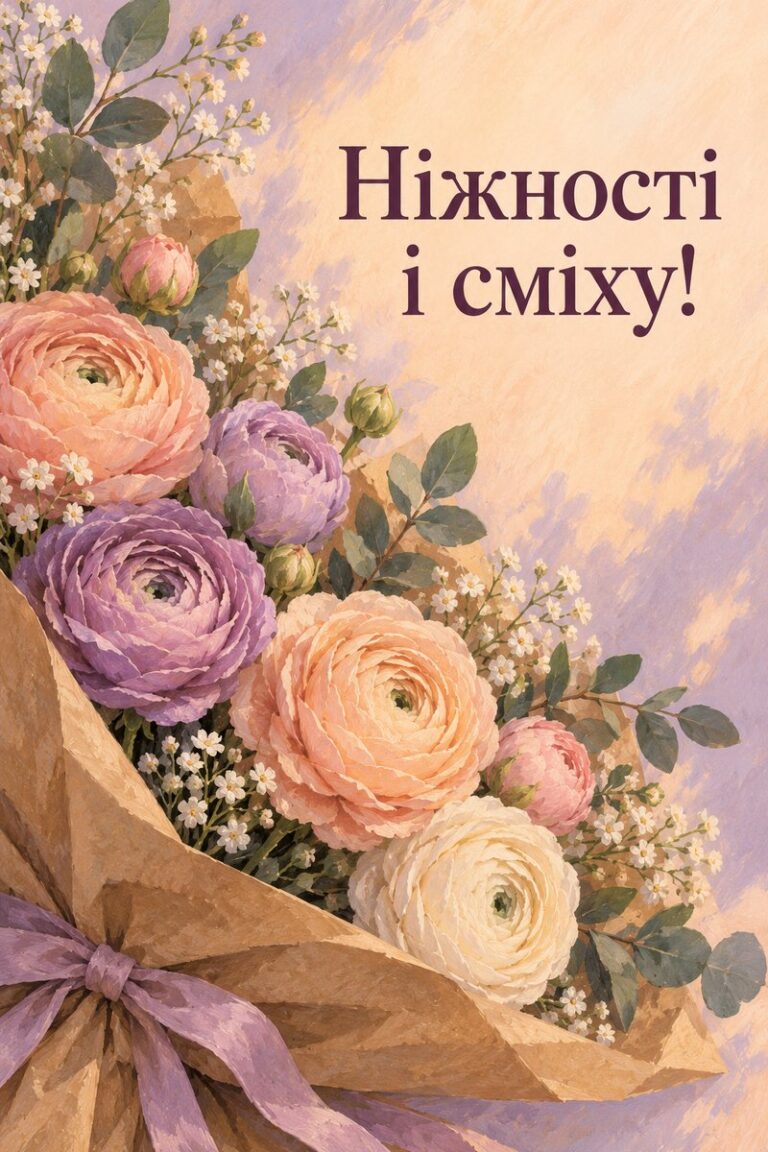 Ніжності і сміху! - листівка з привітанням з днем народження