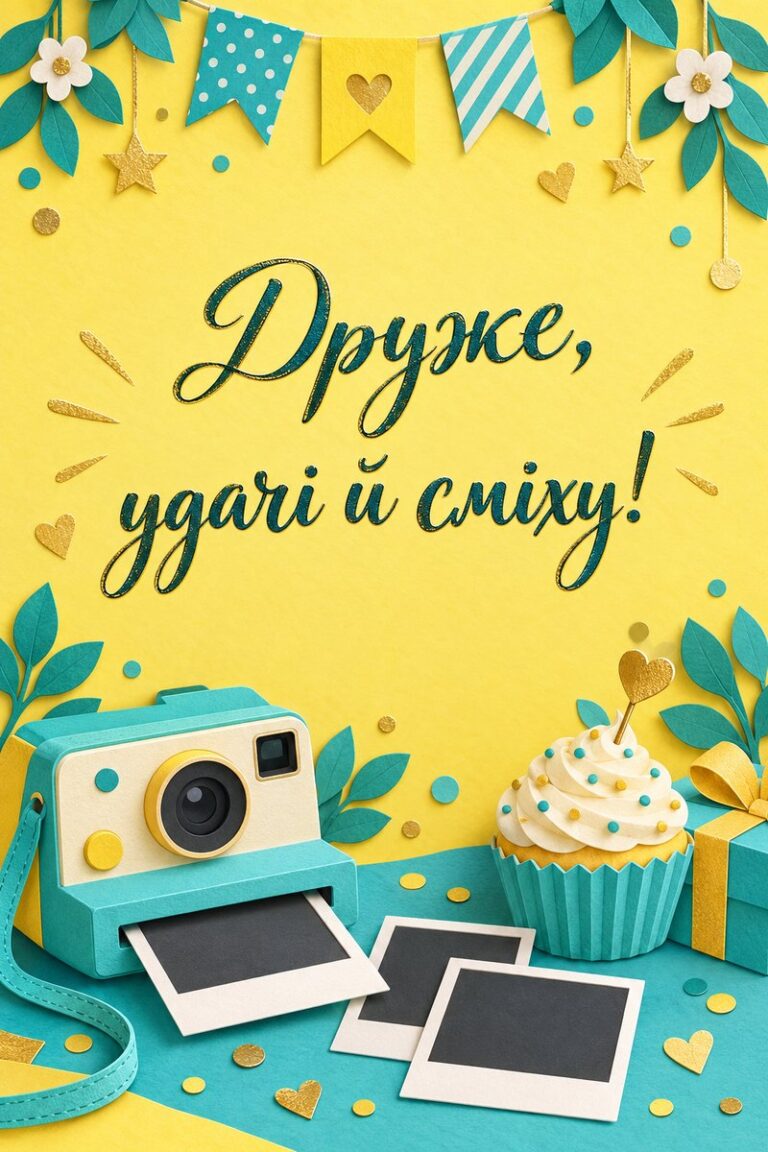 Друже, удачі й сміху! - листівка з привітанням з днем народження