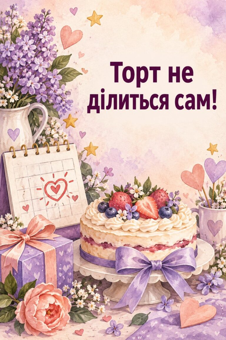 Торт не ділиться сам! - листівка з привітанням з днем народження