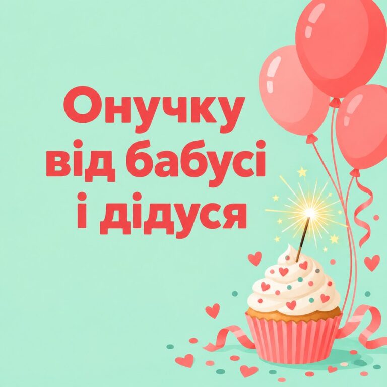 Онучку від бабусі і дідуся - листівка з привітанням з Днем народження дитині
