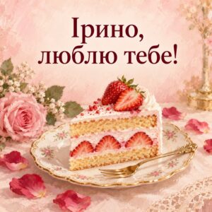Ірино, люблю тебе! - листівка з привітанням з днем народження Ірині