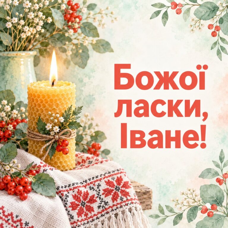 Божої ласки, Іване! - листівка з привітанням з Днем ангела Івана