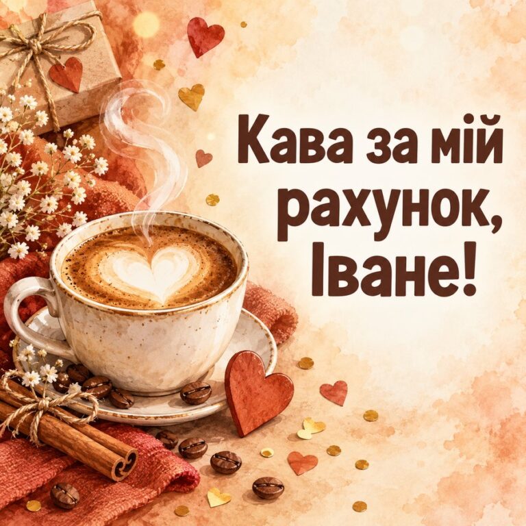 Кава за мій рахунок, Іване! - листівка з привітанням з Днем ангела Івана