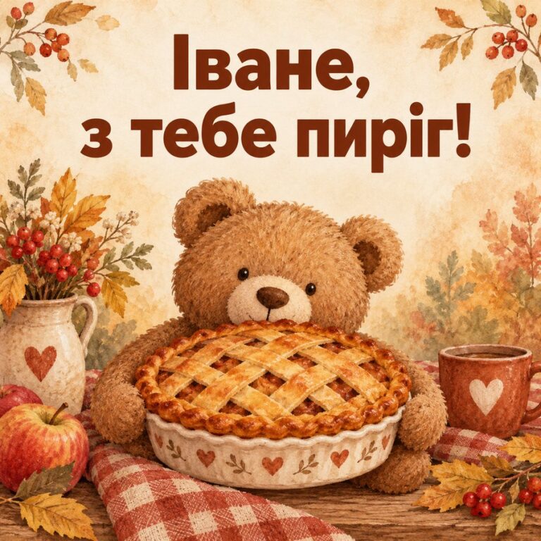 Іване, з тебе пиріг! - листівка з привітанням з Днем ангела Івана