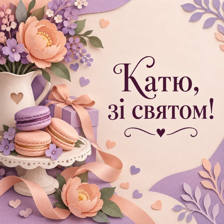 Катю, зі святом! - листівка з привітанням з Днем ангела Катерини