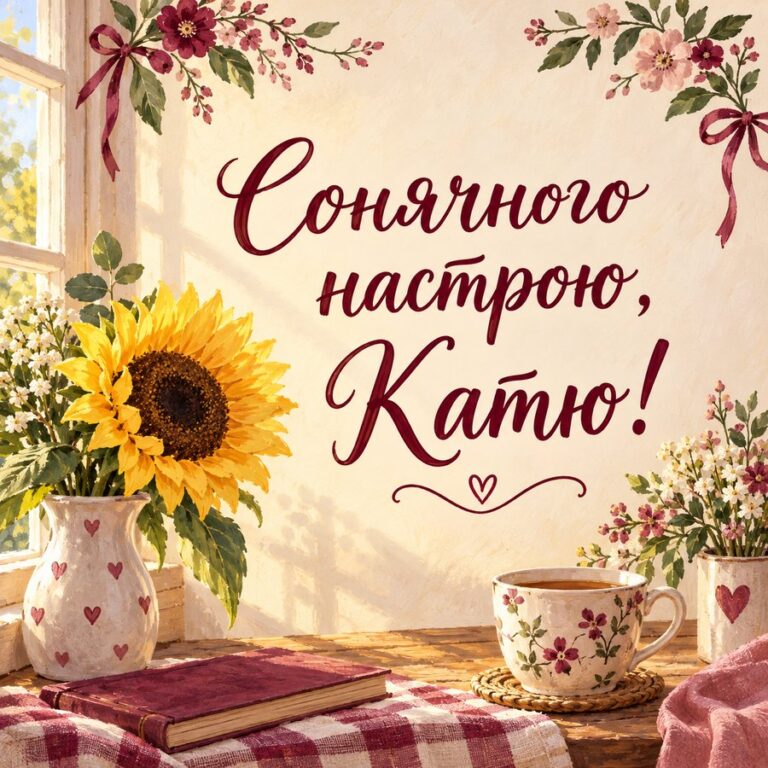 Сонячного настрою, Катю! - листівка з привітанням з Днем ангела Катерини