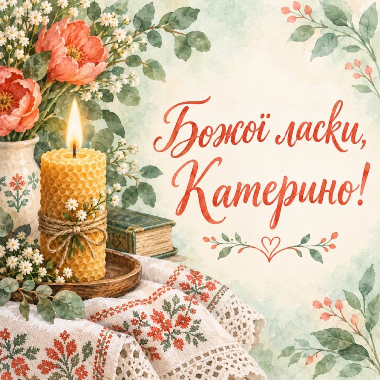 Божої ласки, Катерино! - листівка з привітанням з Днем ангела Катерини