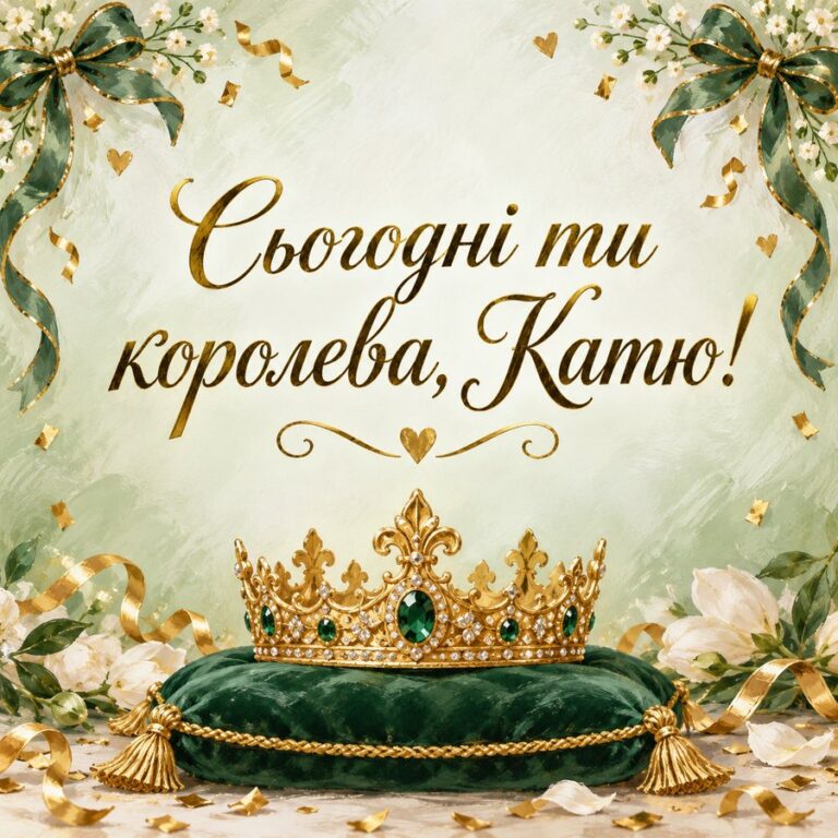 Сьогодні ти королева, Катю! - листівка з привітанням з Днем ангела Катерини