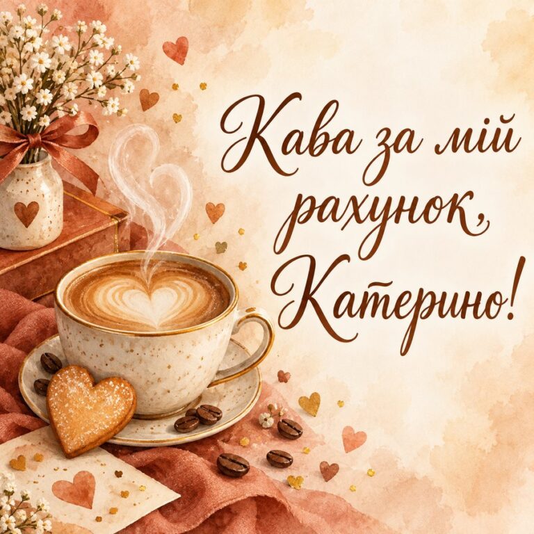 Кава за мій рахунок, Катерино! - листівка з привітанням з Днем ангела Катерини