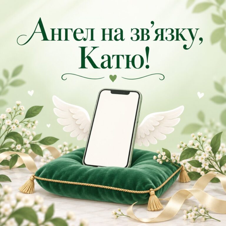 Ангел на звʼязку, Катю! - листівка з привітанням з Днем ангела Катерини