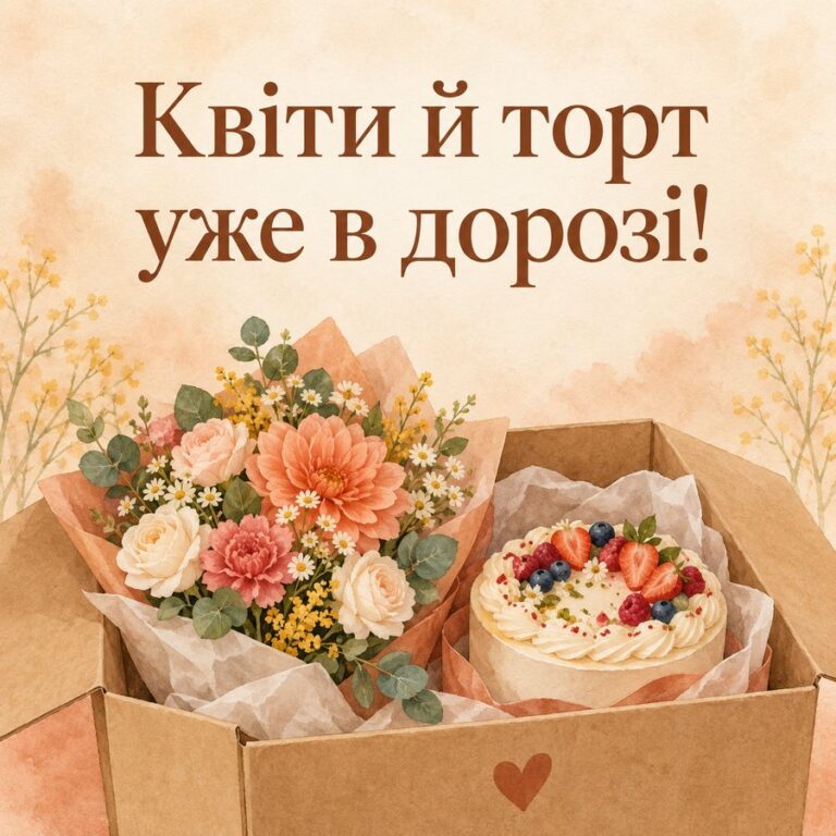 Квіти й торт уже в дорозі! - листівка з привітанням з Днем ангела Катерини