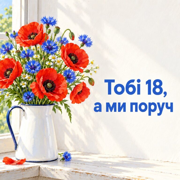 Тобі 18, а ми поруч - листівка з привітанням з Днем народження хлопцю