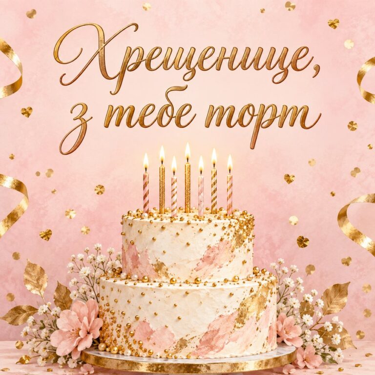 Хрещенице, з тебе торт - листівка з привітанням з Днем народження хрещениці